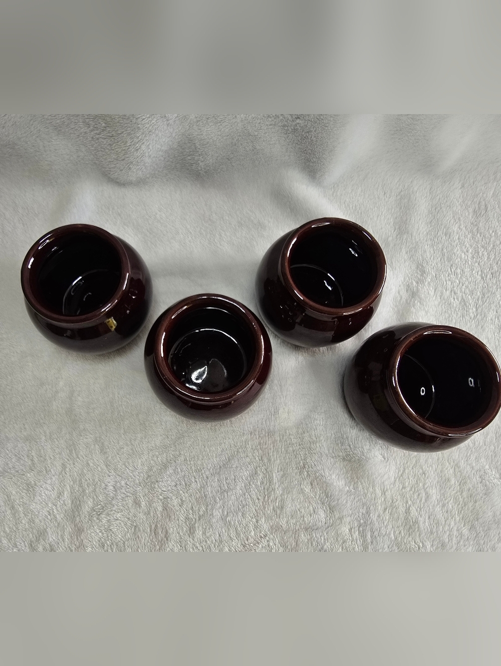 Set of 4 Vintage Brown Glazed Ceramic Individual Bean Pots USA 3.5" - Picture 2 of 7